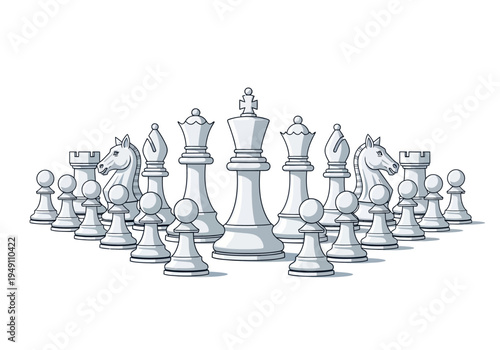 Chess Pieces on a Board Game.