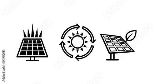 Solar panel energy icons for sustainability