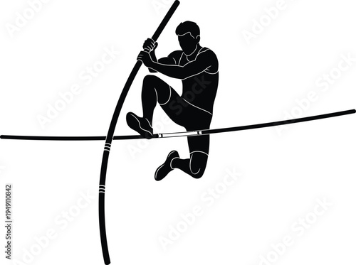 Pole Vault Athlete Jump Silhouette Vector