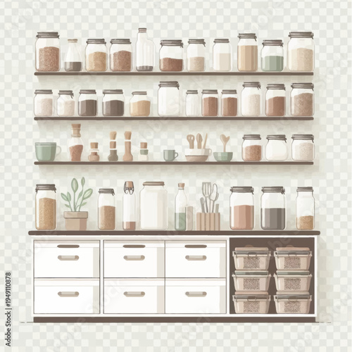 Organized Kitchen Storage Shelves and Cabinets.