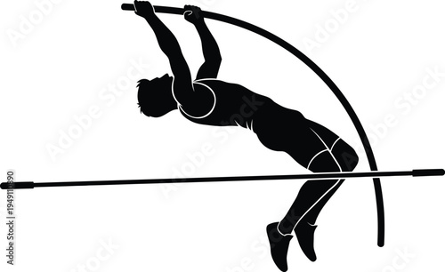Pole Vault Athlete Jump Silhouette Vector