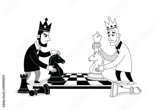 Two kings playing chess game strategy.