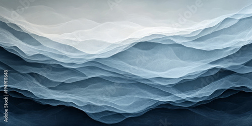 Abstract flowing waves of light blue and white, creating a serene and ethereal landscape