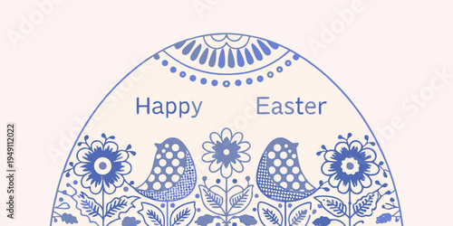A decorative easter egg illustration with birds and floral motifs