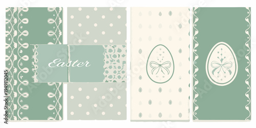A collection of pastel green and beige patterned easter background designs