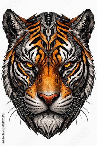 Vector Illustration of Biomechanical Style Tattoo of Tiger