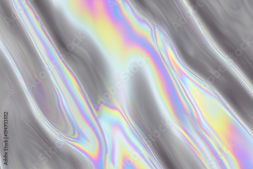 Holographic Y2K background with metallic chrome textures, prismatic rainbow surfaces, iridescent gradient, millennium aesthetic, digital art, futuristic retro design concept.