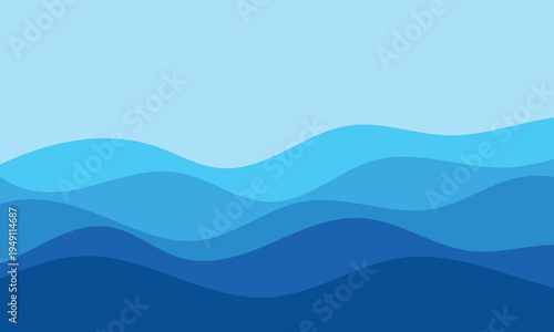 Abstract blue wave background. Layered ocean water waves. Modern fluid wave design. Minimal sea wave backdrop
