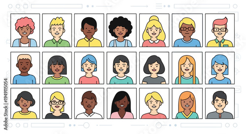 Diverse Group of People Avatars: A Collection of Unique Individuals Representing Diversity and Community