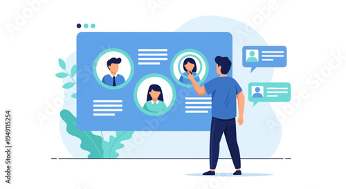 Recruitment concept, HR manager selecting candidate from online profile list on screen
