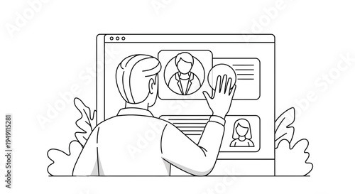 Recruitment process, HR manager selecting candidate profile from online database, human resources concept