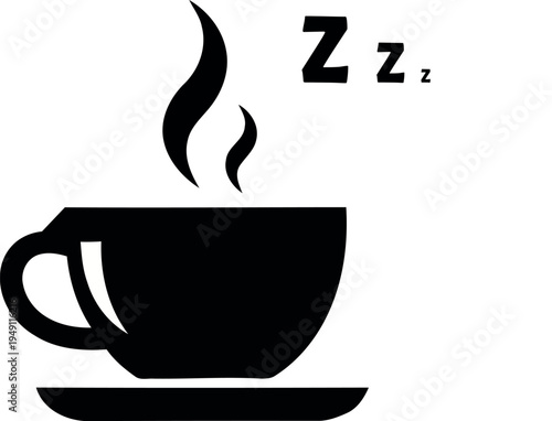 A steaming hot cup of coffee with sleepy z's rising from it symbolizing a tired person's morning pick me up or afternoon slump