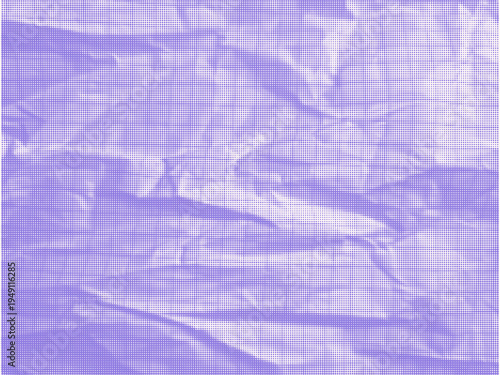 Crumpled lavender halftone background with fluid organic shapes. Minimalist light purple dithered texture with dot pattern. Lilac duotone checkered paper. Wrinkle surface, crushed page, crinkled paper