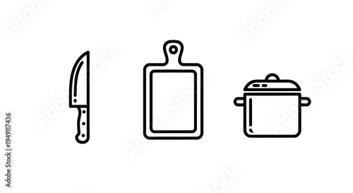 Kitchenware Icons Knife, Cutting Board, and Pot