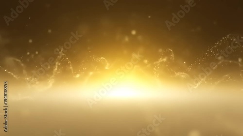 Golden Abstract Background with Glowing Particles and Light Rays.