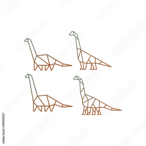 Set of geometric bronto dinosaur
