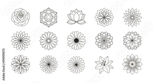 Collection of Intricate Floral Mandala Designs in Black and White.