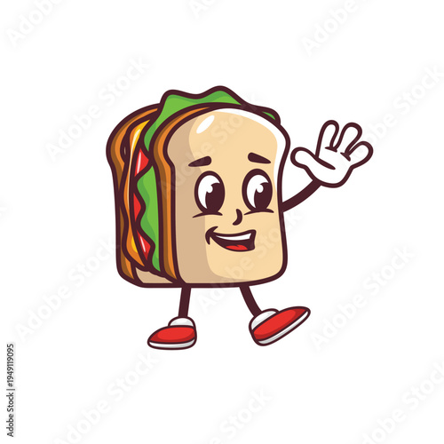 happy cheerful cartoon sandwich character