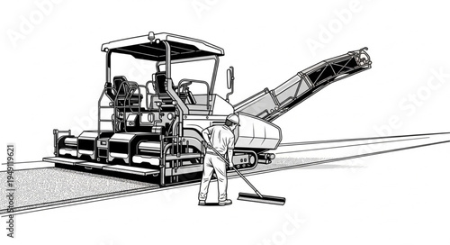Road Milling Machine Illustration - Asphalt Removal and Pavement Recycling.