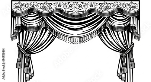 Elegant Black and White Curtain Design with Intricate Details.