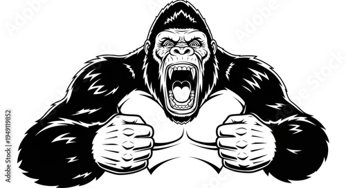 Fierce Gorilla Illustration - Powerful Primate with Aggressive Expression.