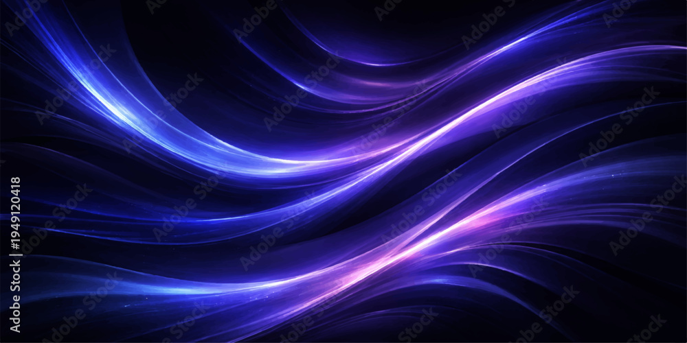 Fototapeta premium Abstract blue fractal background featuring flowing light waves and purple energy lines in a digital motion design pattern