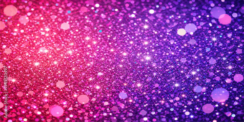 Shiny abstract purple background with pink and blue bubbles featuring a glitter bokeh texture and glowing stars for a festive winter holiday vector illustration