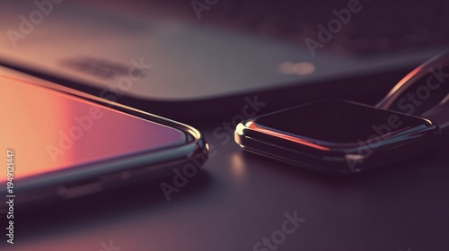 Modern communication devices abstract concept with sleek metallic surfaces and gradient lighting.