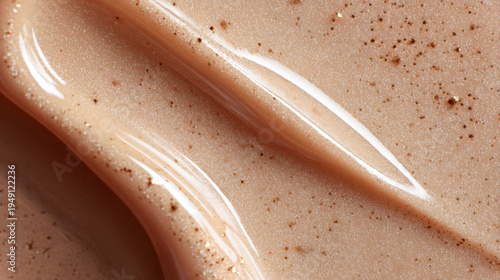 Pearly beige skincare cream with smooth luminous texture and fine exfoliating particles for radiant skin