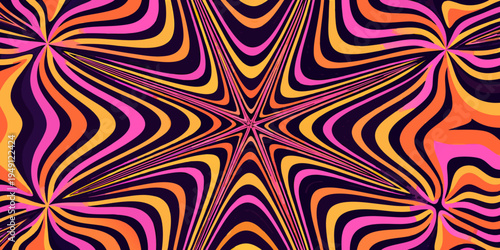 Vibrant psychedelic pattern with swirling lines and a starburst effect