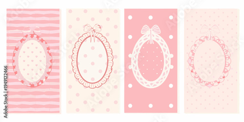 Four decorative pink frames with ribbon and patterned backgrounds