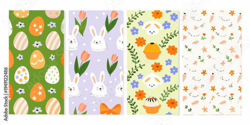 Four colorful easter themed patterned bookmarks arranged in a row