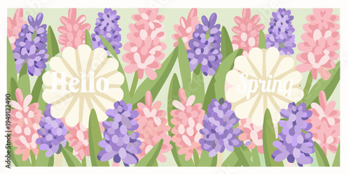 A colorful floral arrangement with hello spring lettering