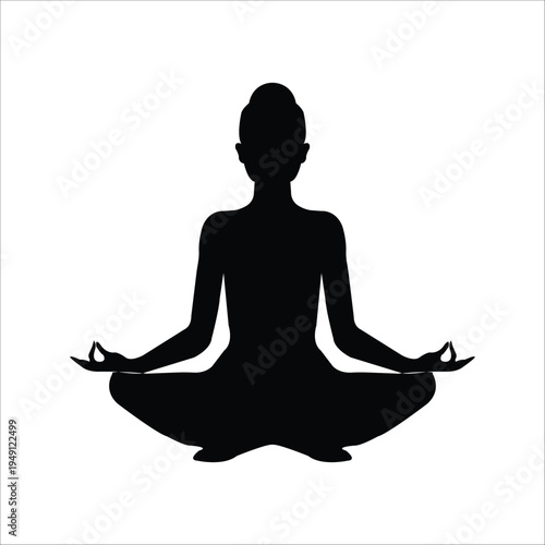 Silhouette Woman Practicing Yoga Lotus Pose Meditation For Mindfulness Wellness Peace Zen