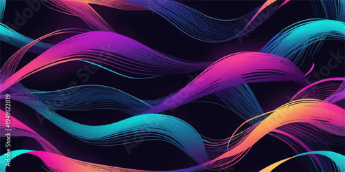 A digital art wallpaper featuring an abstract fractal design with flowing colorful waves and 3d motion energy curves over a dark backdrop