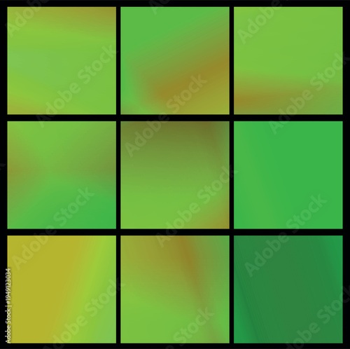 Vibrant green gradients arranged in neat squares are ideal for eco-branding, technology visualization, or modern presentations.