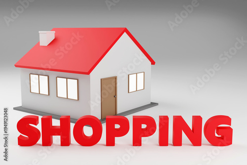 Luxury red cubes inscription shopping, soft light, light background, 3d render