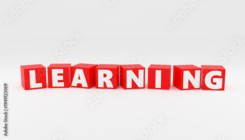 LEARNING word written on bright red boxes or cubes