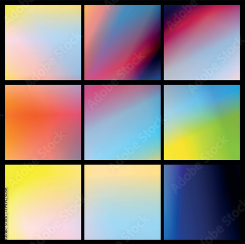 Gentle pastel rainbow gradients flow diagonally across panels arranged in a neat grid, creating a dreamy, uplifting background ideal for creative branding, invitations, or social media.	