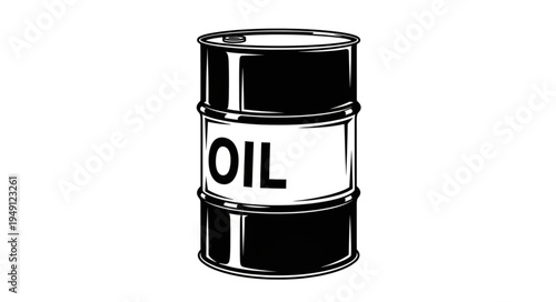 Illustration of a Black and White Oil Barrel with Label.