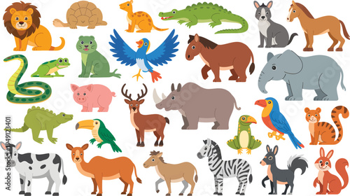 Collection of Diverse Animals in a Whimsical Illustration Style