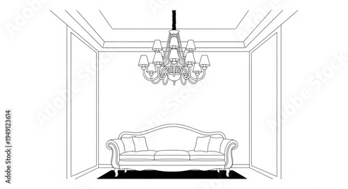 Elegant Interior - Ornate Sofa and Chandelier in a Classic Room.