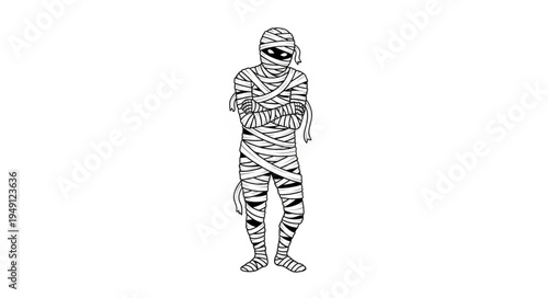 Monochrome Mummy Illustration - Classic Halloween Costume Character.