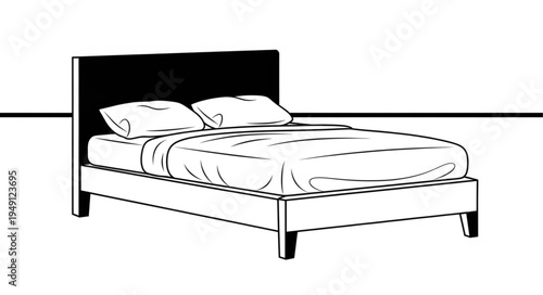 Elegant Bed with Pillows and Headboard in Minimalist Style.