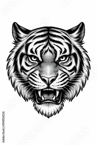 Vector Illustration of Stick and Poke Style Tattoo of Tiger