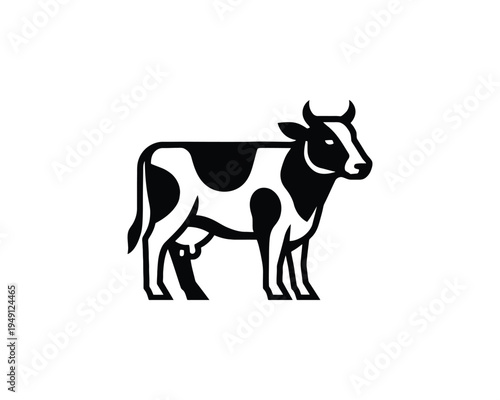 Spotted cow standing livestock dairy industry vector logo