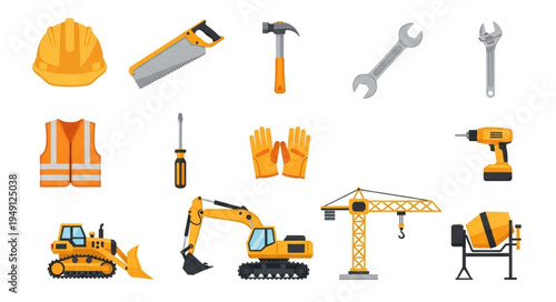 Construction Tools and Equipment - A Comprehensive Vector Illustration.