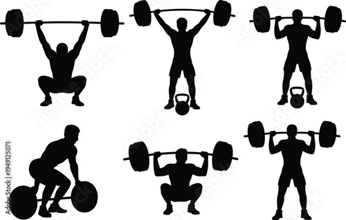 Weightlifting silhouettes various exercise positions