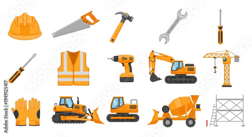 Construction Tools and Equipment - A Comprehensive Vector Illustration.