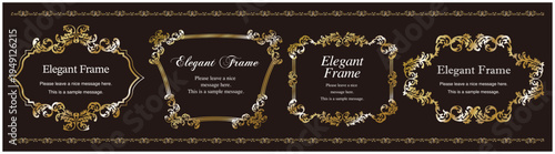 高級感のあるエレガンスなフレームセット、飾り罫、装飾デザイン、上品なあしらい、ゴールド